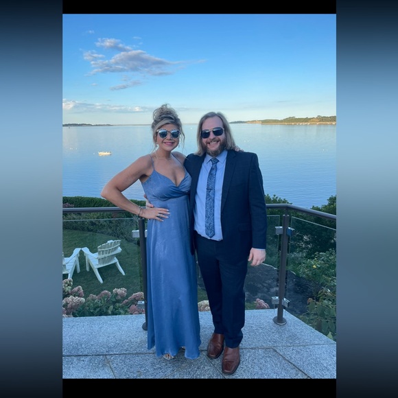 Lulu’s Constantine Slate Blue Satin Maxi Dress - Picture 6 of 6